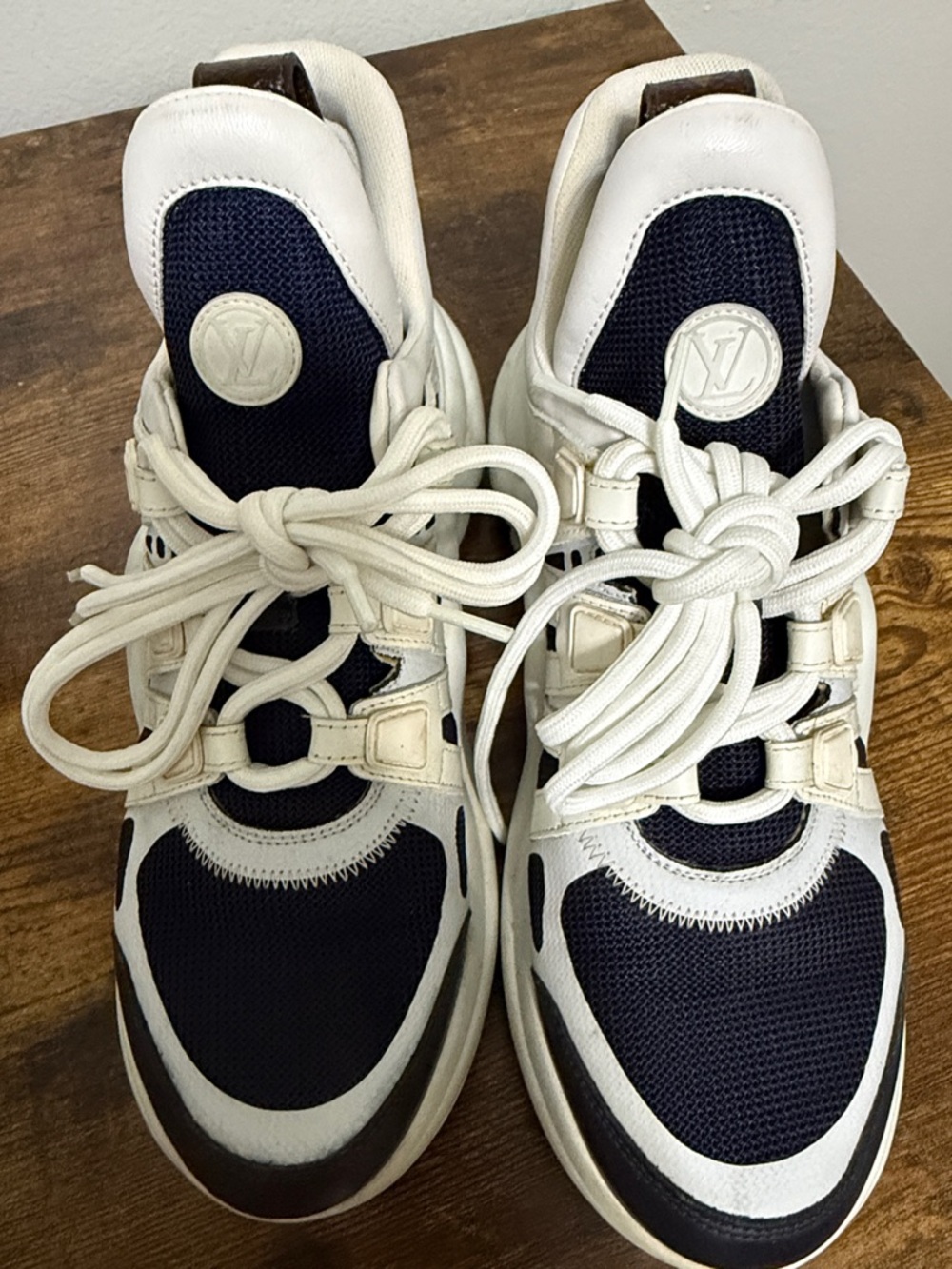 Louis Vuitton White and Navy Sneakers - Picture 2 of 7